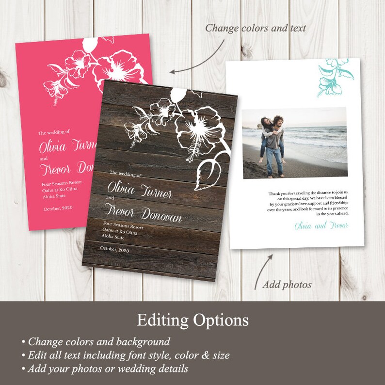 Destination Wedding Program Template hawaii | Etsy