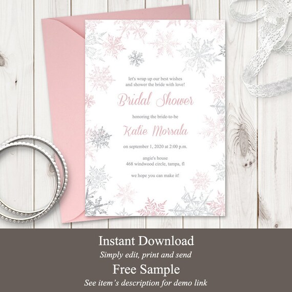 Winter Bridal Shower Invitation Template | Etsy