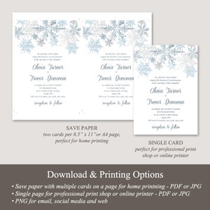 Winter Wedding Invitation Template Snowflakes, Silver & Blue. DIY Christmas Party Printable Invite. Editable Templett, Instant Download. image 4