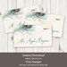 Bohemian Wedding Place Card Template 'Peacock Feather'. DIY Vintage Boho Style Placecard. Printable Escort Cards.Templett, Instant Download.