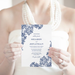 Wedding Invitation Template "vintage Lace", Navy Blue. DIY Printable ...