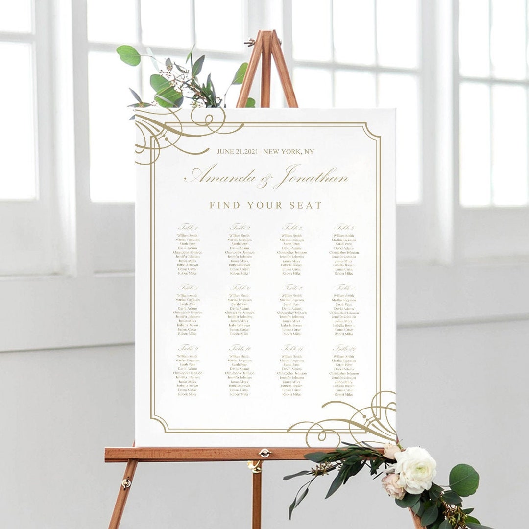 Seating Chart Poster Template "classy Luxe", Old Gold. DIY Printable ...