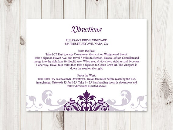 diy directions card printable wedding insert template etsy
