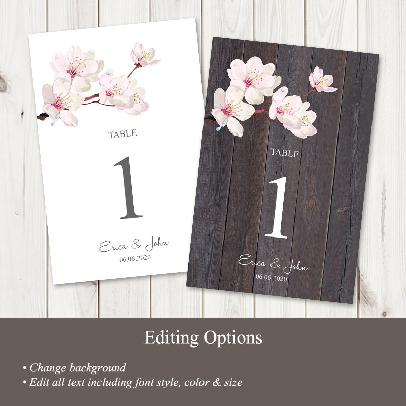 Spring Wedding Table Numbers Template cherry - Etsy