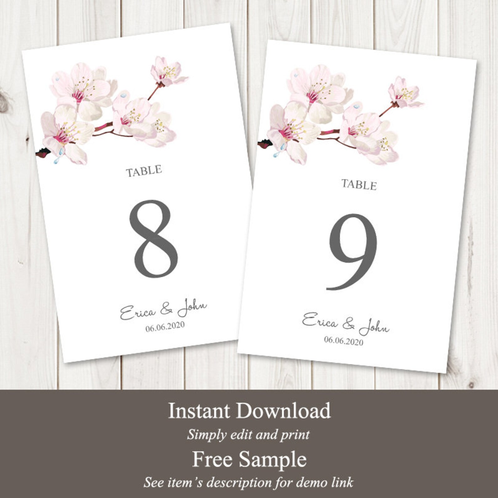 Spring Wedding Table Numbers Template cherry - Etsy