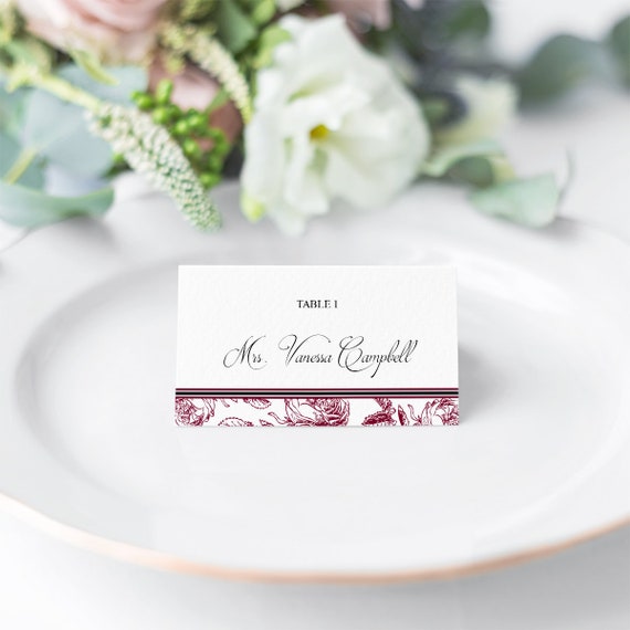 Diy Wedding Place Cards Template Classic Roses Etsy