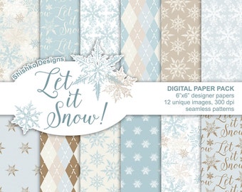 Christmas Paper Pack, Winter Digital Paper Pad, Printable Paper Set, Snowflakes Scrapbooking, Seamless Background Patterns, Instant Download