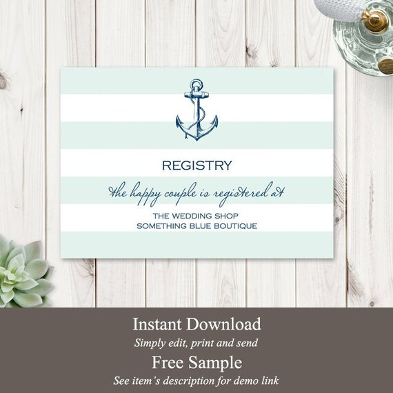 Destination Wedding Registry Template Anchor Mint Etsy