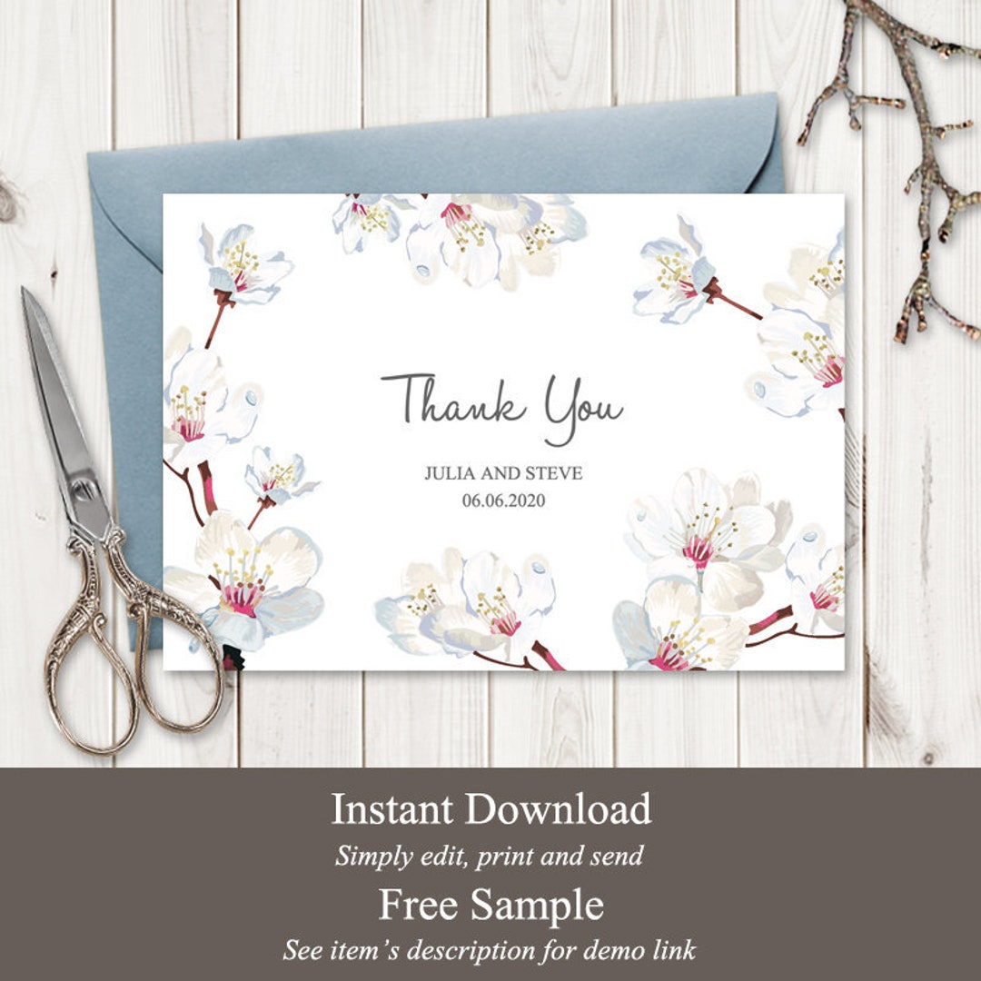 Spring Thanks Spring Wedding Thank You Card Template cherry - Etsy