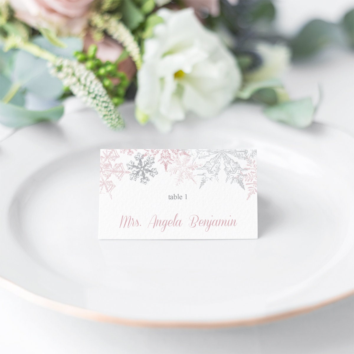 Winter Wedding Place Card Template Snowflakes  Etsy Pertaining To Christmas Table Place Cards Template