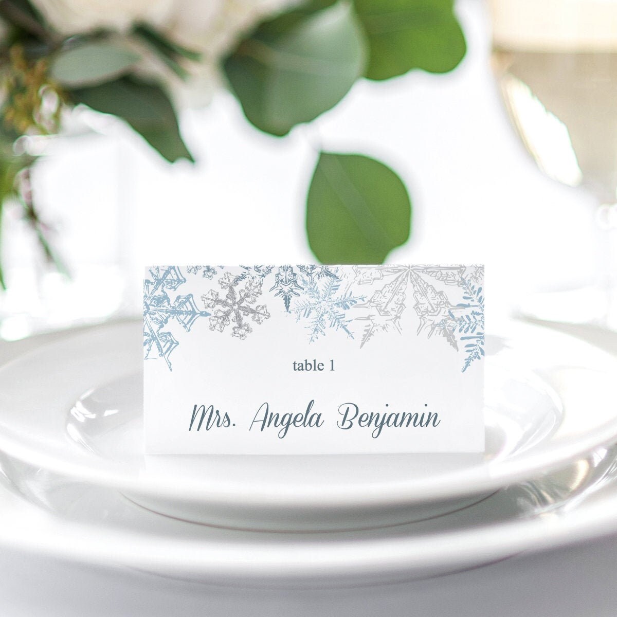 Winter Wedding Place Card Template Snowflakes  Etsy With Christmas Table Place Cards Template