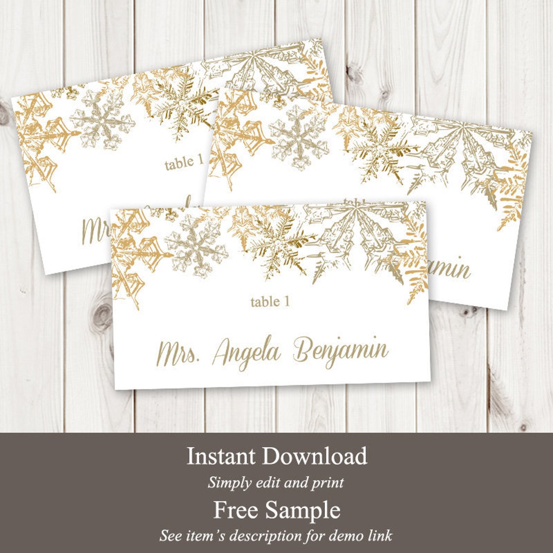 Winter Wedding Place Card Template snowflakes - Etsy