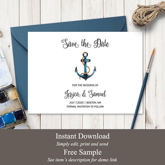 Destination Wedding Save The Date Card Nautical Etsy