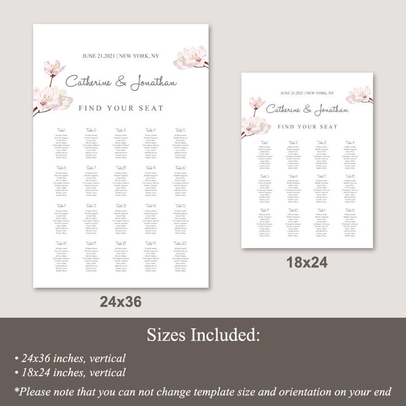Spring Wedding Seating Chart Poster Template Cherry Blossom | Etsy