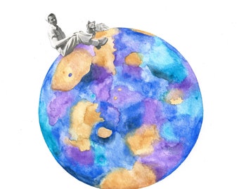 Mercury Planet Watercolor Painting Funny Art