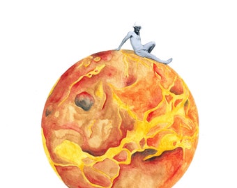 Venus Planet Watercolor Painting Funny Art