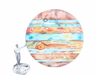 Jupiter Planet Watercolor Funny Art