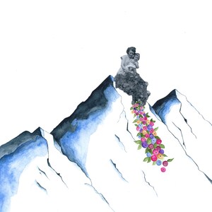 Watercolor Mountains Flowers Collage Vintage Photo