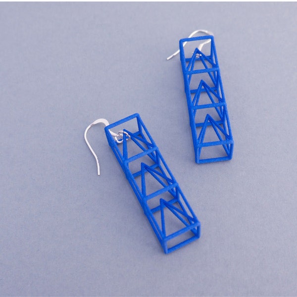 3D Printed Earrings with Geometric Design in blue