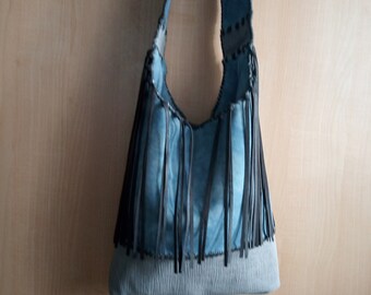 Fringe Leather Tote Bag, Original Suede bag, Casual Bag, Unique bag, Braided leather bag, EKcrea bag, Italian Handmade.