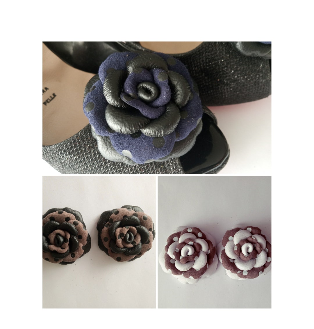 Clips Chaussures Fleur En Cuir Rouge – Lot De 2 – Fabrication Artisanale Italienne EKcrea