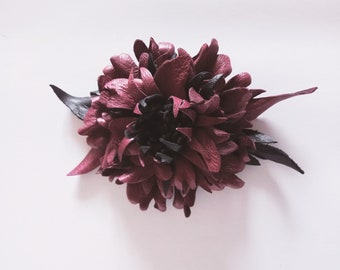 Leather brooch burgundy. Gift for her. Handmade