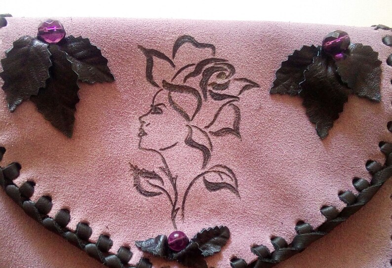 Made in Italy. Waist bag Women bag Small Lovely Suede Bag Bag with leaves Unique bag Belt bag Engraved bag Leather original bag