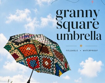 Patchwork Granny Square Umbrella | Vintage Boho Print, Compact Foldable Rain Protection