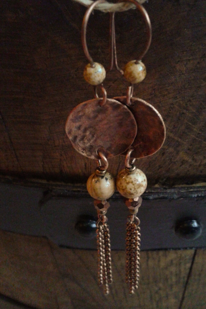 Copper & picture jasper earrings Etsy