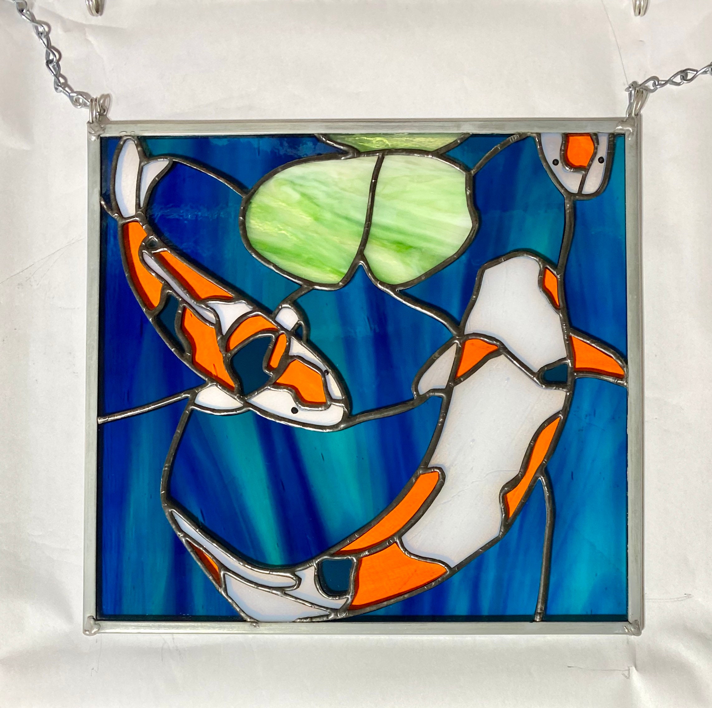 Stained Glass Japanese Koi Pond Panel Etsy