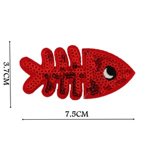 Fish Red Sequin Iron On Patch Kids Badge Motif Applique Trimming Patches P519