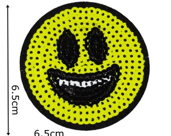 Sequin Smiley Face Yellow Iron On Patch Badge Motif Decoration Patches Kids P065