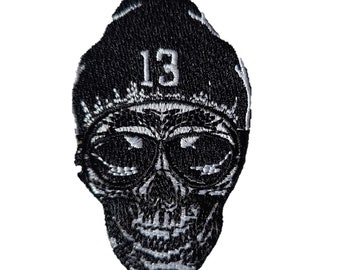 13 Skull Iron On Patch 7.5cm x 4.5cm Badge Sew Embroidered Rock Punk Goth P603