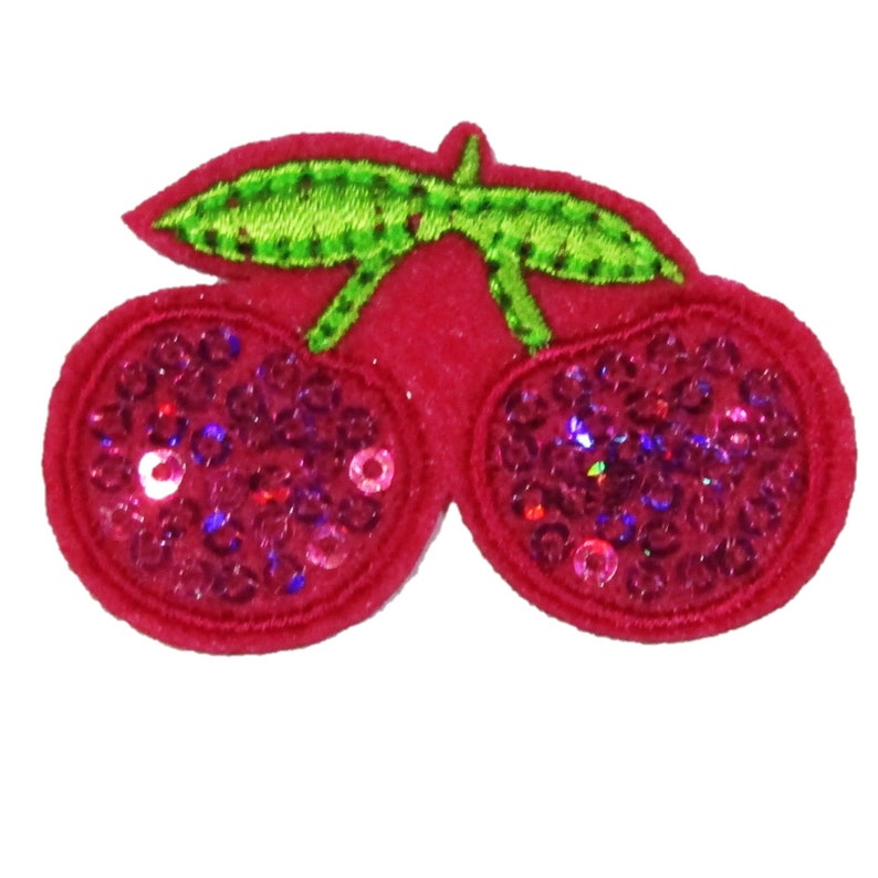 Sequin Cherries Iron On Patch Badge Motif Decoration For Clothing Cloth P026