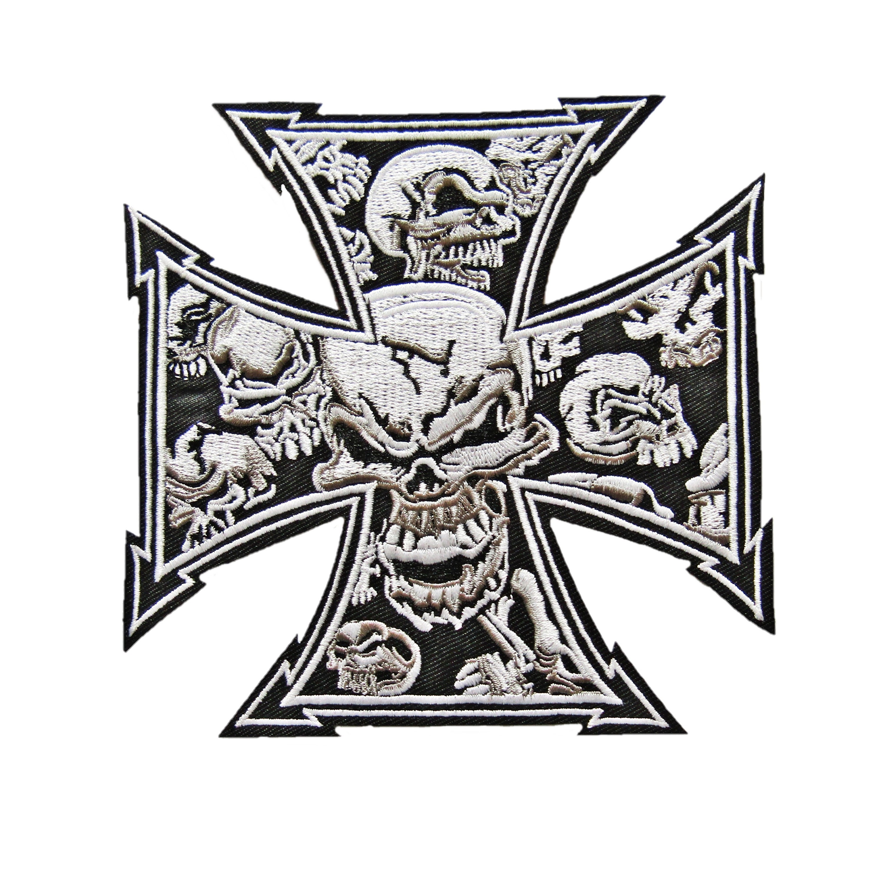 Large Skull Iron Cross Iron On Patch Motif Patches Badge 14 cm Etsy