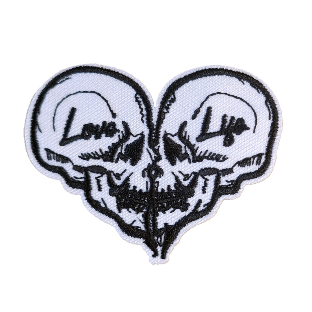 Iron on Patch Skulls Love Life Sew Embroidered Heart 7cm X 5.5cm P601 ...