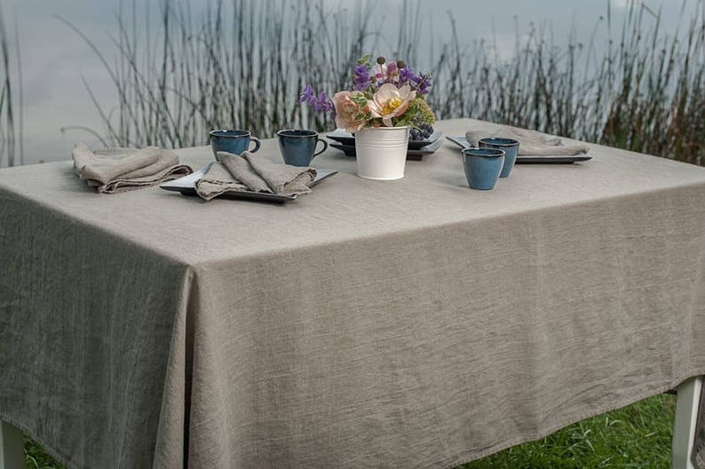 Linen Washed Tablecloth, Natural Color Linen Tablecloth, Linen table top, Linen table cover image 1