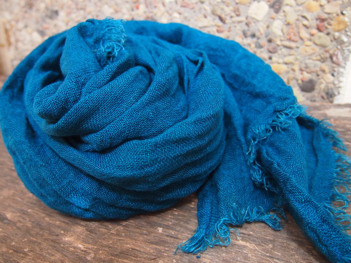 Dark Turquoise Linen Scarf Eco Scarf Natural Linen Scarf Etsy