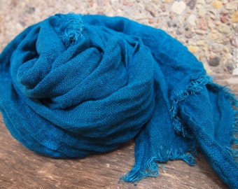 Dark Turquoise Linen Scarf, Eco Scarf, Natural Linen Scarf