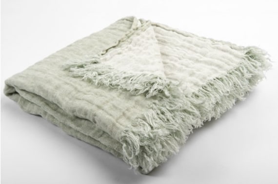 100 Linen Blanket Eco Blanket Light Green Mint Linen Blanket Linen Wrap Linen Bed Throw