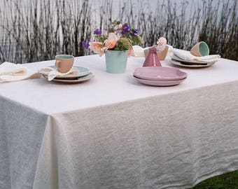 Linen Washed Tablecloth, White off Linen Tablecloth, Linen table top, Linen table cover