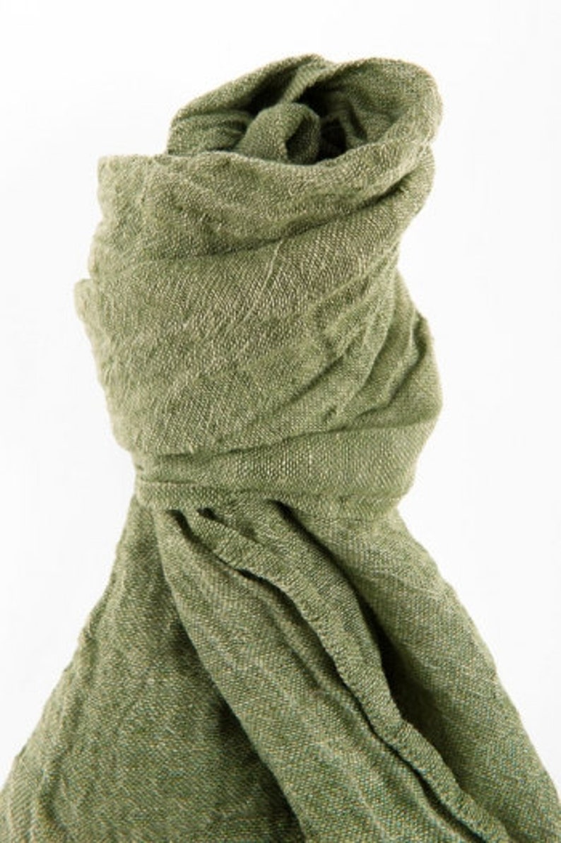 Linen Scarf Eco Scarf Moss Green Scarf Scarf Etsy