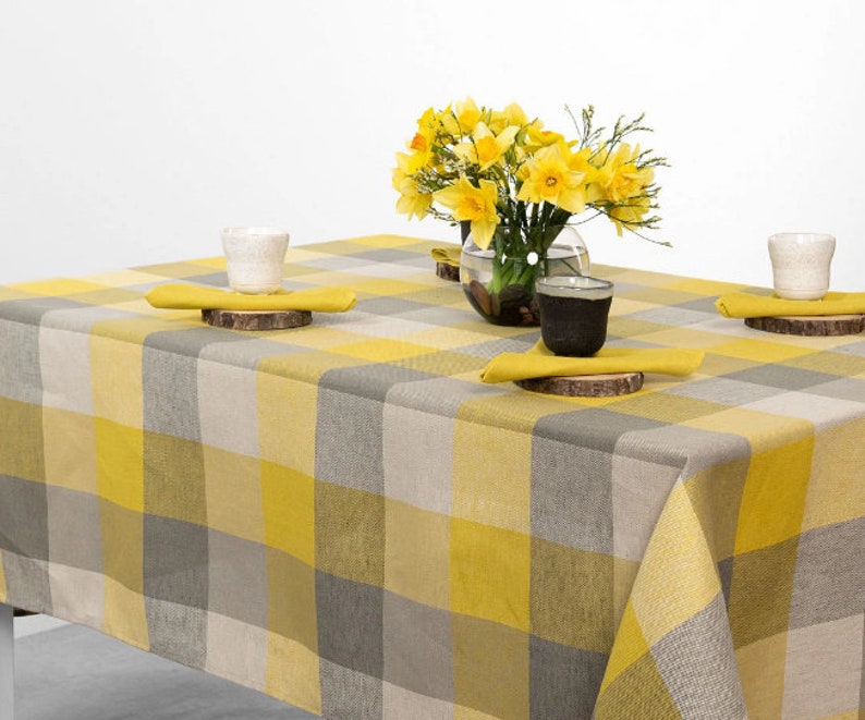 Tablecloth Spring Colours Tablecloth Yellow Grey Linen Etsy UK