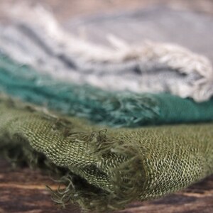 FREE SHIPPING 3 Linen Scarves, Eco Scarf, Natural Scarf, Grey, Green, Moss Scarves image 4