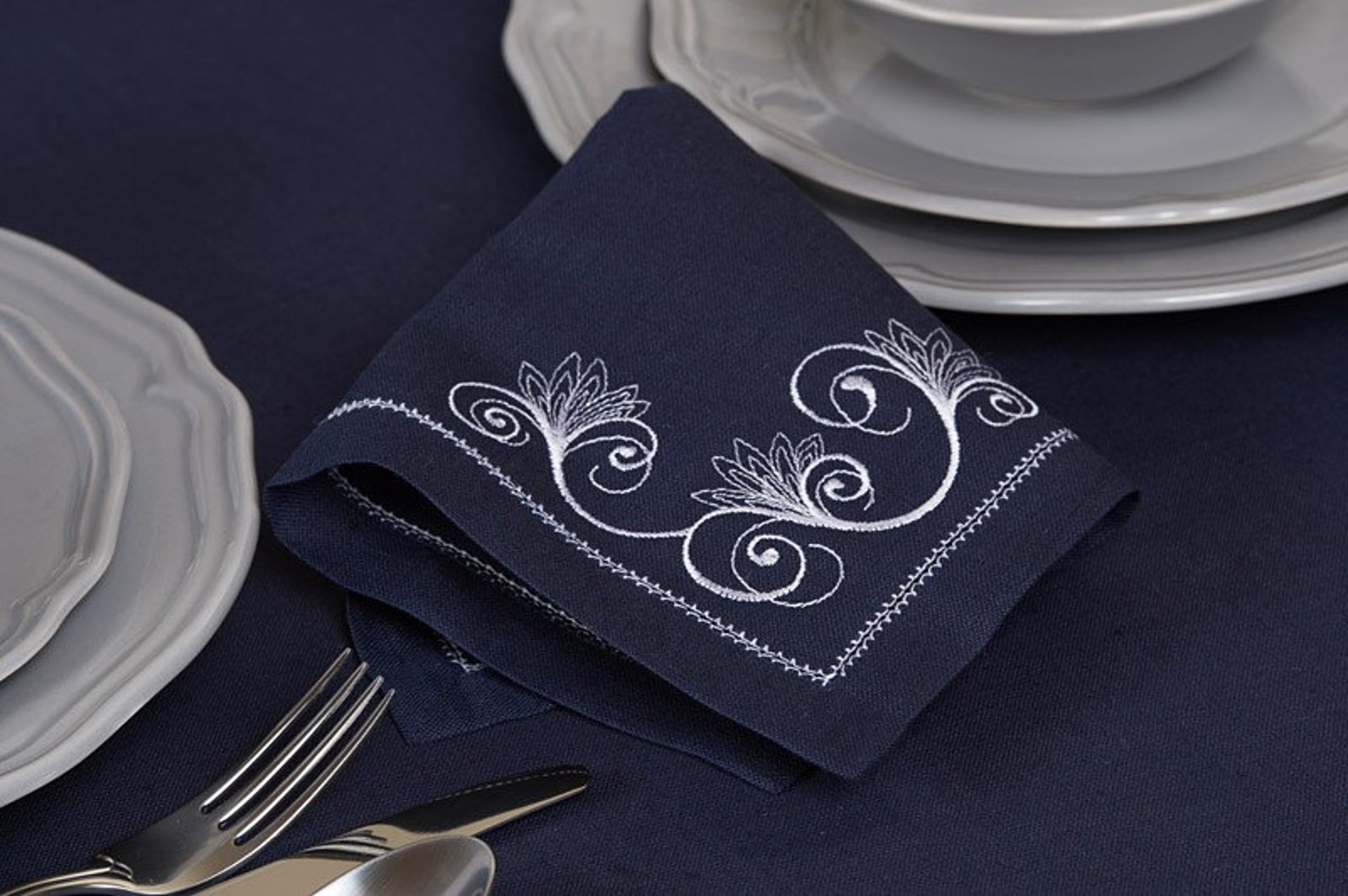 Linen/cotton 4 Napkins, Linen Napkins, Blue Linen Napkins, Table