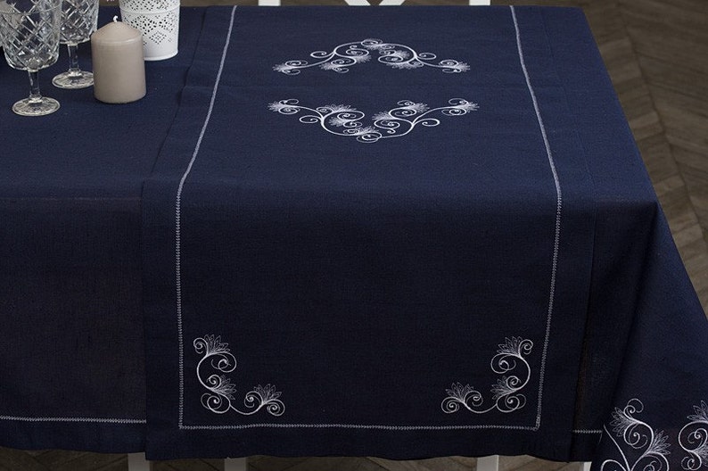 Linen Table Runner Dark Blue Linen Table Runner Linen Table Etsy