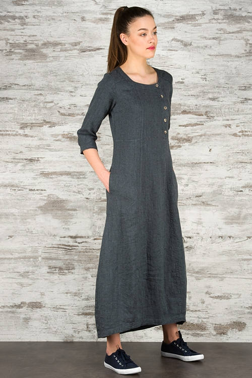 Linen Women Dress, Pure Linen Dress, Dark Grey Dress, Spring, Summer Linen Dress, Linen Clothing, Linen Clothes, Organic Linen Dress