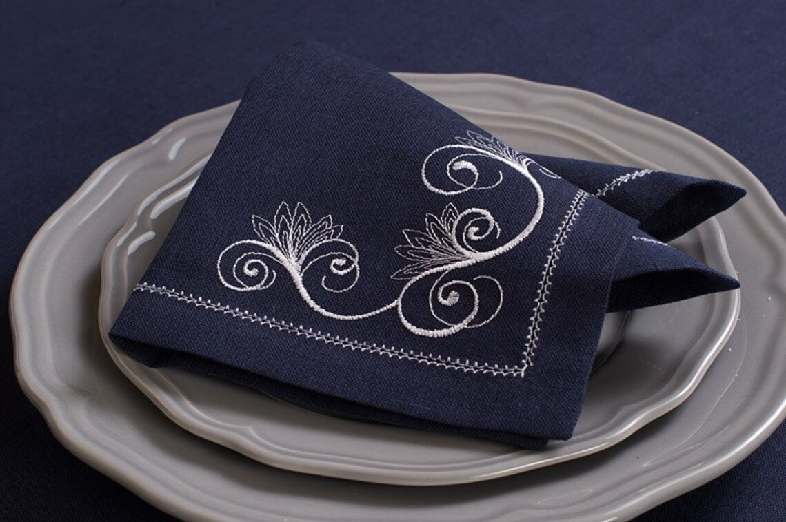 Linen/cotton 4 Napkins, Linen Napkins, Blue Linen Napkins, Table