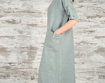 Linen women dress, Pure linen dress, Greyish blue dress, Spring, Summer Linen Dress, Linen clothing, linen clothes, Organic Linen Dress