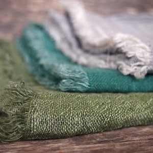 FREE SHIPPING 3 Linen Scarves, Eco Scarf, Natural Scarf, Grey, Green, Moss Scarves image 1